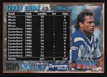 1994 Dynamic Rugby League Series 2 #205 Terry Lamb Back